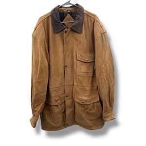 Chukkers Leather Barn Coat Sz XL Brown Men's Outdoor Jacket Corduroy Collar Warm